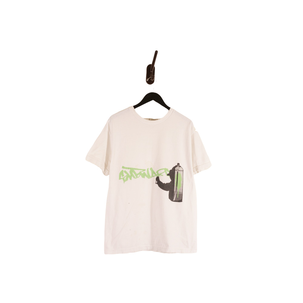 Vintage Subware Graffiti T-Shirt Rare Authentic FLAWS White Neon Green Large Y2K
